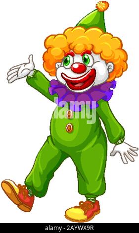 Funny clown in green costume illustration Stock Vector