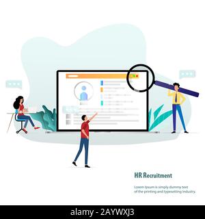 Human Resources Concept, team of HR department are working to analyze the data on the screen of the applicant to determine about the requirement. Stock Vector