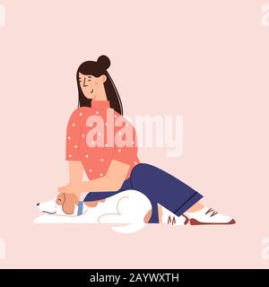 Flat Cartoon Vector Illustration about Human and dog friendship. Stock Vector