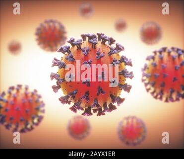 COVID-19, Coronavirus, group of viruses that cause diseases in mammals and birds. In humans, the virus causes respiratory infections. Stock Photo