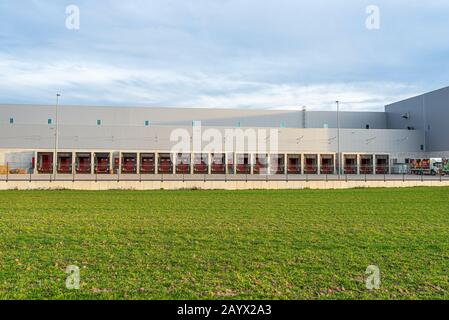 Koblenz, Germany 16 February 2020. The distribution center and warehouse of the Rewe grocery store in Koblenz in western Germany. Stock Photo