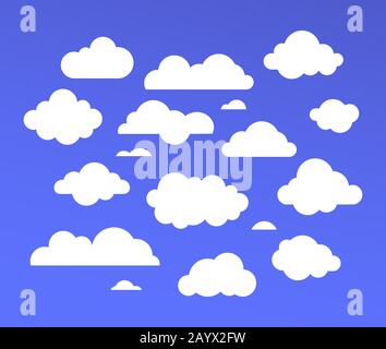 White clouds collection - set of colorful vector elements Stock Vector