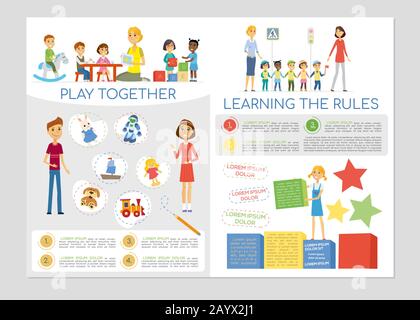 Kindergarten class and students - colorful vector brochure template Stock Vector