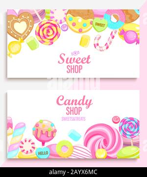 Set of candy and sweet shop banners. Stock Vector