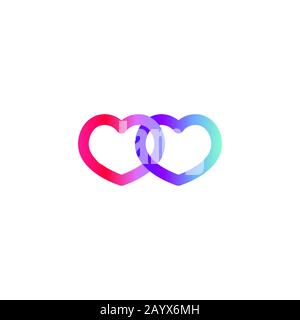 Two connected gradient hearts, vector color icon Stock Vector