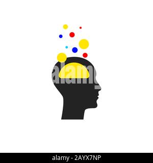 Brain activity icon, profile of man, neurotransmitters concept Stock Vector