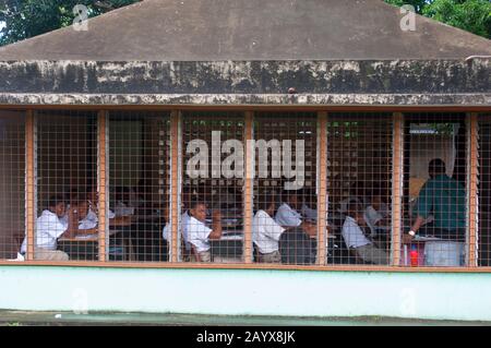 School childen in class in a school in Roseau the capital city of the Caribbean island of Dominica. Stock Photo