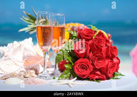 Wedding bouquet with the sea in background Stock Photo