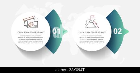 Vector template circle infographics. Business concept with 2 arrows and parts. Two steps for diagrams, flowchart, timeline Stock Vector