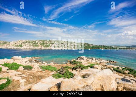 Stones on Zia Culumba Beach. Capo Testa, Sardinia Island, Italy. Sardinia is the Second Largest Island in Mediterranean Sea. Stock Photo