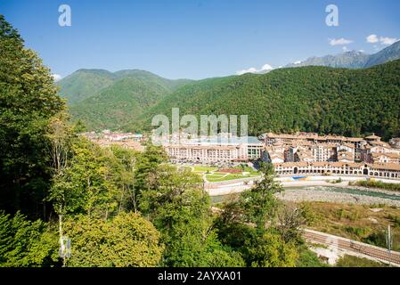 Ski Resort in Esto Sadok. Krasnaya Polyana. Sochi. Russia. Aerial View. Stock Photo