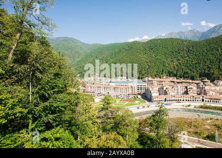 Ski Resort in Esto Sadok. Krasnaya Polyana. Sochi. Russia. Aerial View. Stock Photo