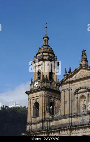 Detail of the Archbishopric Cathedral of Bogota on Plaza de Bolivar in La Candelaria, the old town of Bogota, Colombia. Stock Photo