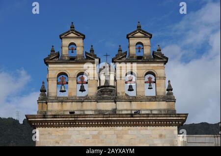 Detail of the Archbishopric Cathedral of Bogota on Plaza de Bolivar in La Candelaria, the old town of Bogota, Colombia. Stock Photo