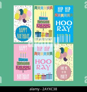 Cartoon happy birthday, holiday, greeting and invitation card. layout template .Stock vector illustration Stock Vector