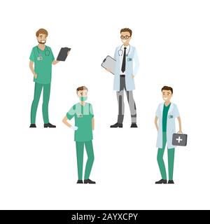 Doctor male set,isolated on white background,cartoon vector illustration Stock Vector