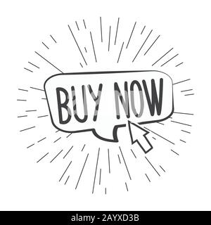 Buy now button with cursor,cool  doodle vector illustration Stock Vector