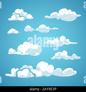 Cartoon clouds vector set. Cloud nature design element and collection clouds in air illustration Stock Vector