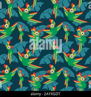Parrots in the jungle seamless vector tropical pattern. Background with exotic parrots Stock Vector