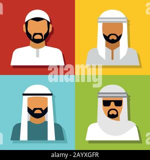 Middle Eastern people avatar isolated on color background. Vector illustration Stock Vector
