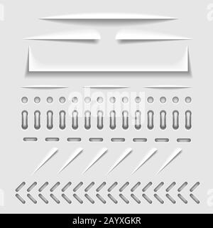 Paper cut, stitch and perforation web dividers with shadow effect vector template. Border stitch hole and binder collection stitch for paper cut illustration Stock Vector