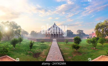 Isa Khan's tomb in the Humayun's Tomb complex in Delhi, India, sunrise panorama Stock Photo