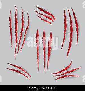 Vector cat claws marks set. Mark of claw, illustration scratch of animal claw Stock Vector
