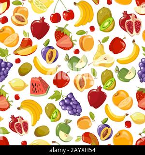 Seamless vector summer juicy fruit and berries exotic cocktail. Endless summer fruit and sweet vitamin fruit pattern illustration Stock Vector