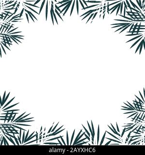 Hand drawn blue background of tropical palm leaves. Vector background. Stock Vector