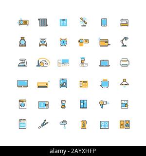 Home appliances and electronics devices vector icons. Electronic appliance for home and device technology appliance microwave and refrigerator illustration Stock Vector