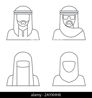 Middle Eastern people avatar in line style on white background. Vector illustration Stock Vector