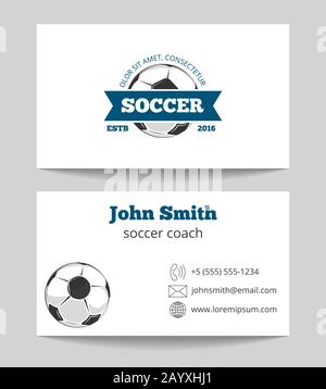 Soccer business card both sides template. Sport business card with ball, vector illustration Stock Vector