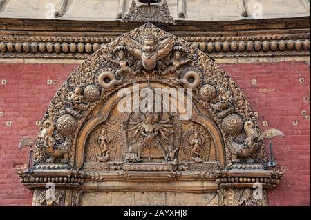 Ancient Royal Palace and Golden Gate on Durbar square in Bhaktapur Nepal, listed as a World Heritage by UNESCO Stock Photo