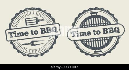Barbecue and grill label steak house restaurant menu design vector element. Stamp barbecue and badge for barbecue menu illustration Stock Vector