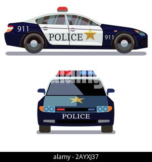 Police vehicle on white background. Police car front and side view vector Stock Vector