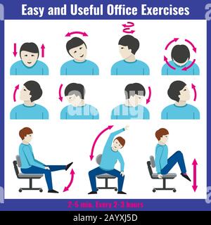 Office syndrome health care concept vector infographic. Syndrome pain office and infographic people exercises for office work illustration Stock Vector