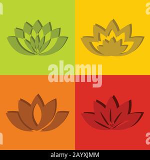 Color flat flowers with short shadow. Logo for spa salon. Vector illustration Stock Vector