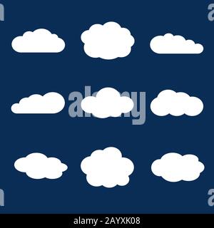 Set of clouds in the blue sky. White cloud isolated on background. Vector illustration Stock Vector