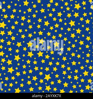 Golden stars blue sky seamless pattern vector. Night sky background illustration Stock Vector