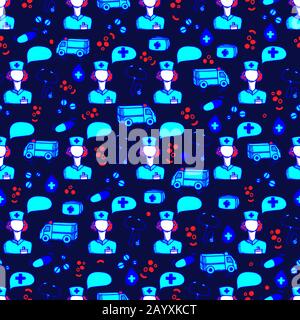 Medical seamless pattern. Children's freehand cartoon pattern on the theme of health,healthy lifestyle, medicine,pediatrics. Vector Stock Vector