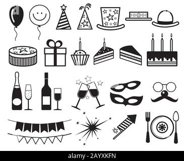 Celebration, party vector icons. Champagne and cake for party, illustration gift and party elements Stock Vector