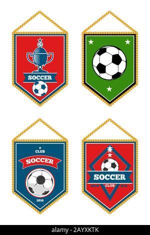 Soccer pennants set isolated white. Football flag emblem, vector illustration Stock Vector