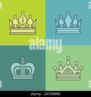 Light crown icons on color background. Design crown isolated, vector illustration Stock Vector