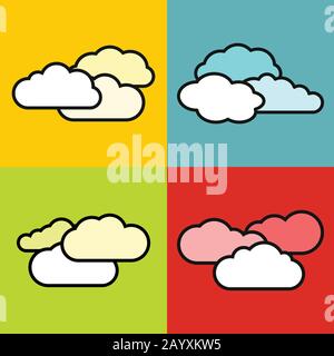 Flat cloud icons on color background. Cloudscape colourful vector illustration Stock Vector