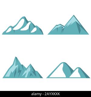 Blue mountain flat icons on white background. Element logo for travel company. Vector illustration Stock Vector