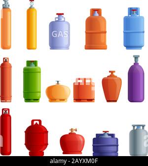 Gas cylinders icons set. Cartoon set of gas cylinders vector icons for web design Stock Vector