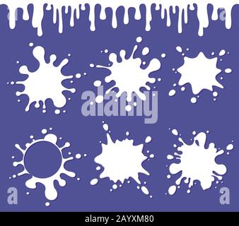 Vector milk, yogurt, cream blots with splashes drops. Liquid fresh milk splash and yogurt or milk cream splash illustration Stock Vector