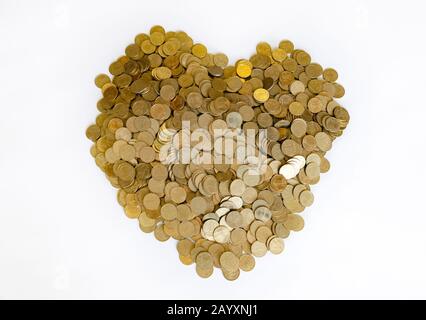 metal coins, one hryvnia nominee, slide closeup on a white background Stock Photo