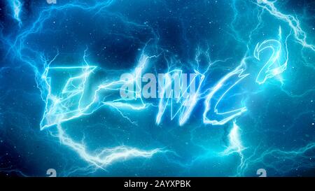 Lightning Einstein's mass-energy equivalence, E=mc2, computer generated abstract background, 3D rendering Stock Photo