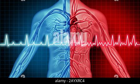 Atrial Fibrillation disorder heart problem and ecg as a coronary cardiac attack with irregular and normal organ rythm as chest discomfort disease. Stock Photo